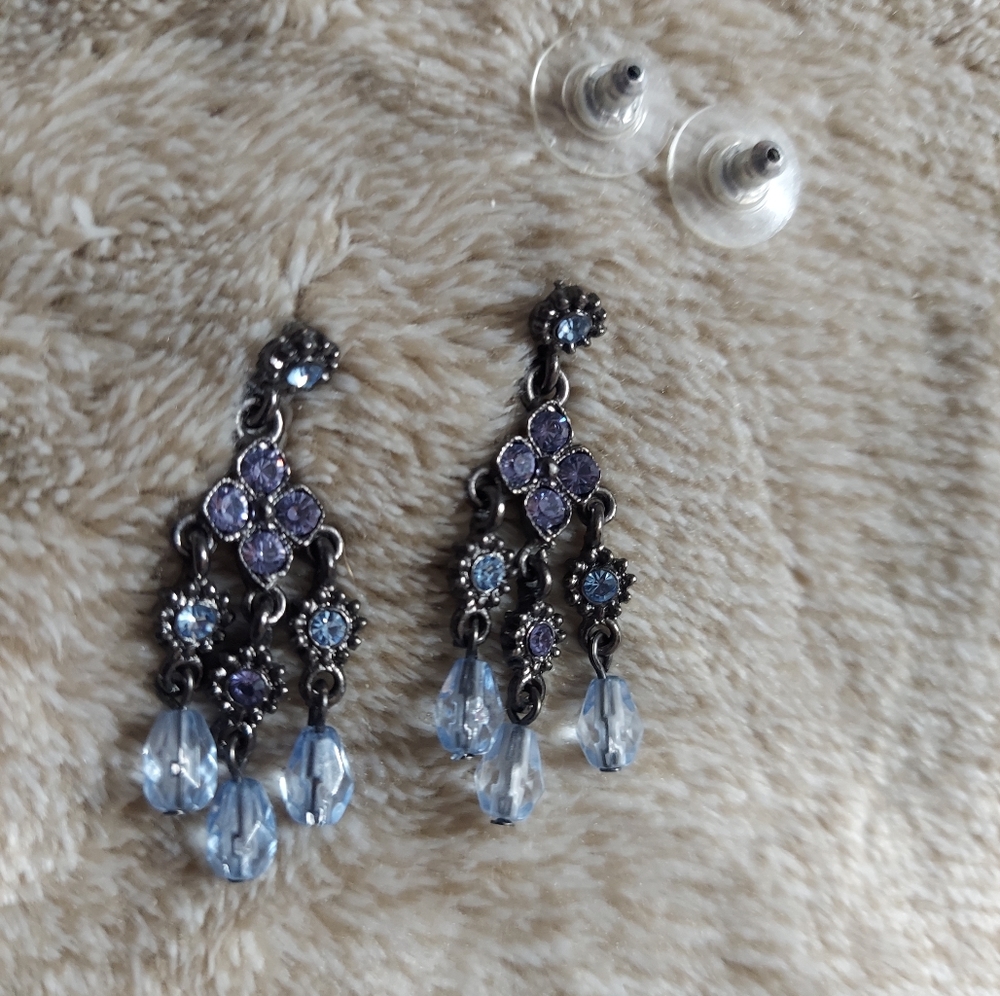 '1928' Gun Metal Black/Blue & Purple Faceted Crystal Chandelier Earrings